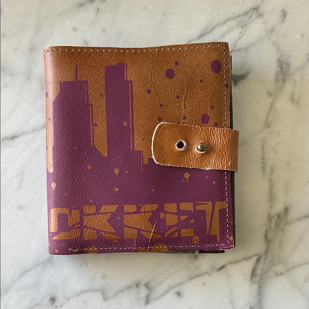 Vintage Brown and Purple Cityscape Wallet